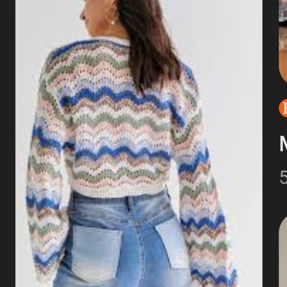 Multicolor Chevron Knit Sweater -Francesca Crop Bell Sleev